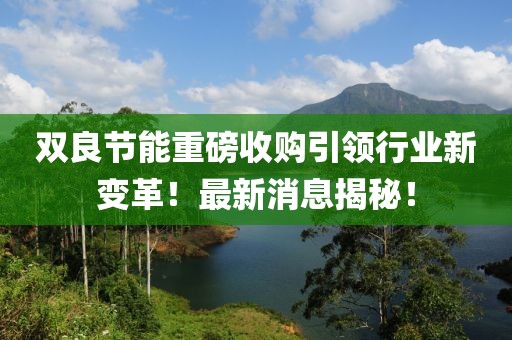 雙良節(jié)能重磅收購(gòu)引領(lǐng)行業(yè)新變革！最新消息揭秘！